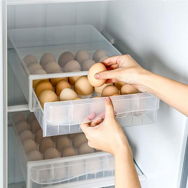 

household egg storage box drawer-type refrigerator kitchen fridge organizer stackable sealed fresh-keeping bottles & jars