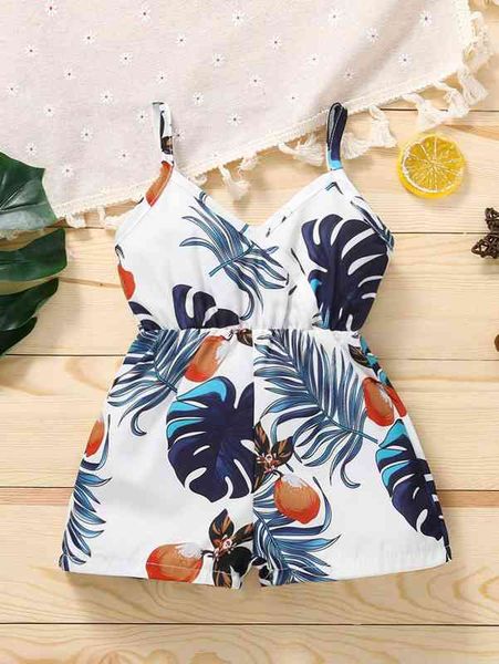 

baby girl tropical print cami romper she, Blue