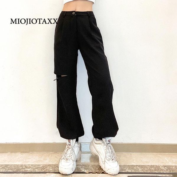 

women's pants & capris miojiotaxx 2021 summer european hollow straight with high waist thin bound feet solid color guard women, Black;white