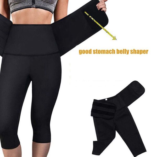 

women's leggings women high neoprene waist belt legging shapers pants slimming sweat gym capris thermo corset pant, Black