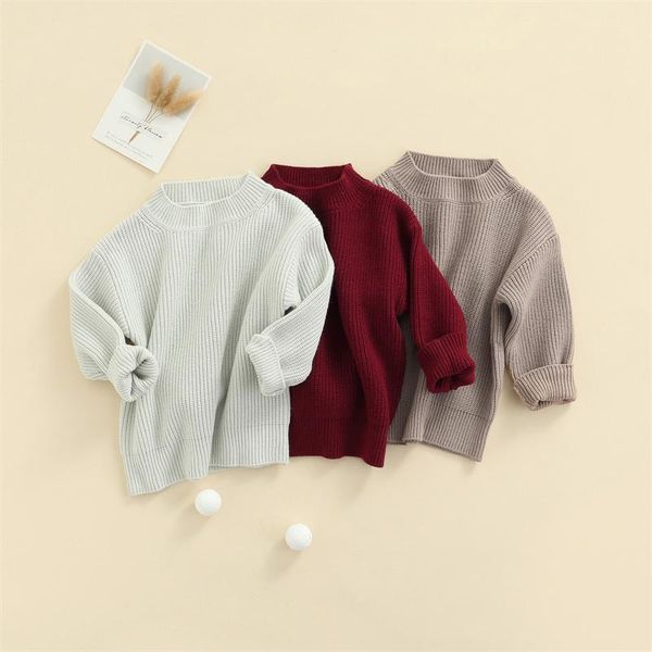 

pullover toddler baby boys girls round neck sweaters long sleeve solid color rib knit autumn winter loose for 0-6 years, Blue
