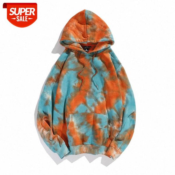

european and american street fashion brand loose men women couple sweater long-sleeved tie-dye hooded trend ins hip-hop jacket #ul3m, Black