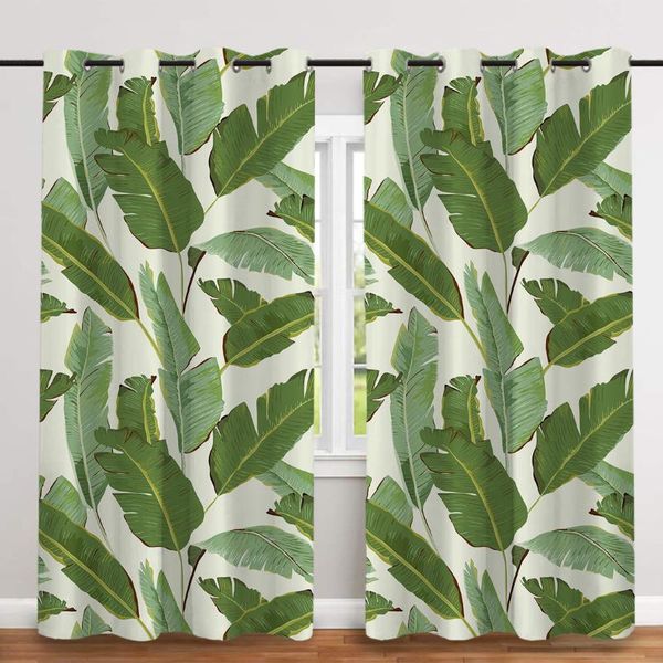 

curtain & drapes 2 pcs/set banana leaves thickened cloth nordic window blackout curtains for bedroom and living room
