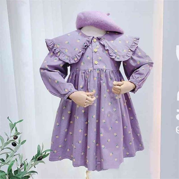 Le ragazze autunnali vestono i vestiti dei bambini Baby Kids Country Style Floret pieghettata colletto manica lunga principessa per 210625