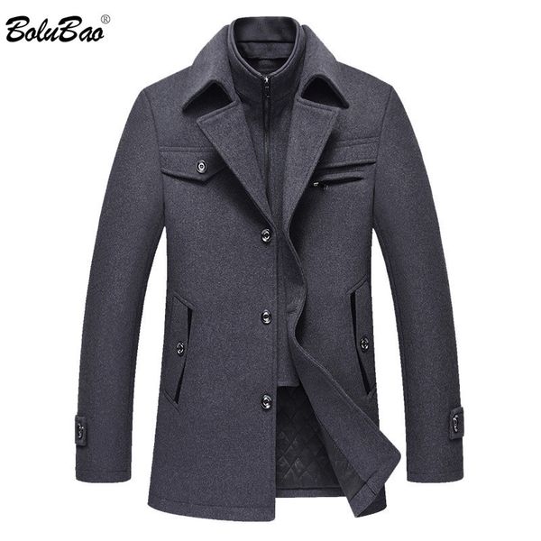 

bolubao men winter wool coat men's fashion brand comfortable warm thick wool blends woolen pea coat male trench coat overcoat 210518, Black