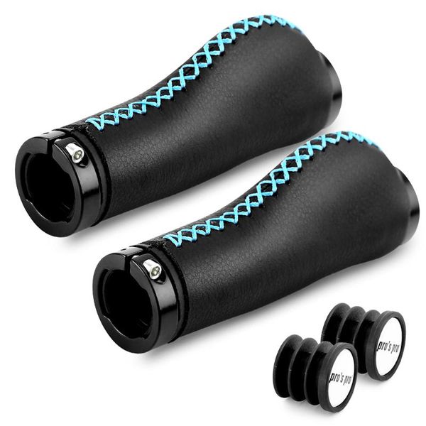 Componentes do guidão de bicicleta 2pcs bicicleta pu de couro punho rodoviário mtb tampa de alumínio Anti-deslizamento garras de ciclismo