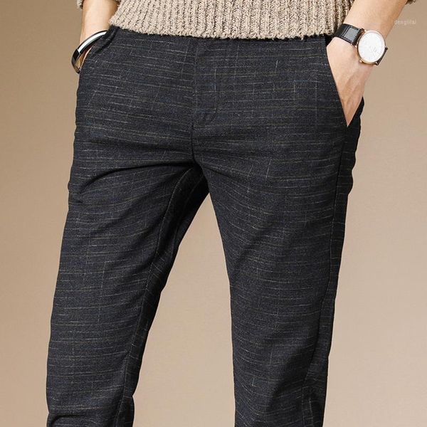 Pantaloni da uomo 2021 Matita da uomo Casual Pantaloni da lavoro da uomo Classici Peso medio Dritto Pantaloni traspiranti a figura intera Cotone di lino