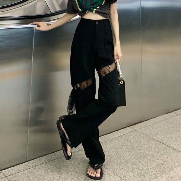 

women's pants & capris black pack rights pipe loose summer dunne 2021 design feeling tall floor white pipes broek fashion, Black;white