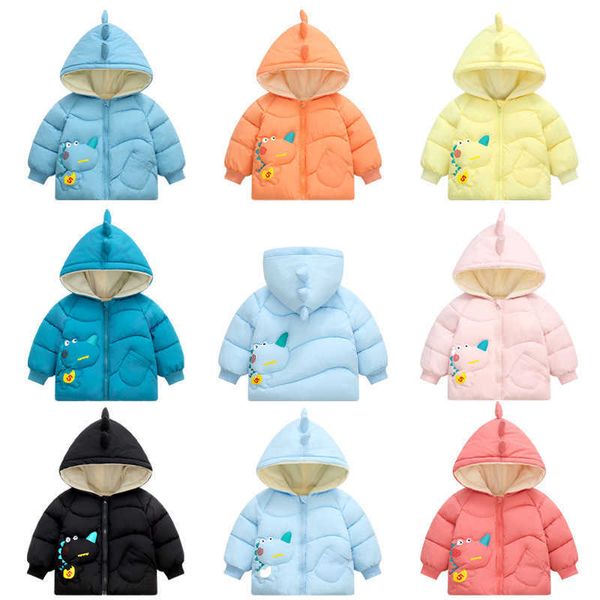 Inverno engrossar crianças jaquetas para meninas casacos meninos desenhos animados dinossauro algodão-acolchoado parkas toddler com capuz outerwear crianças roupas h0909