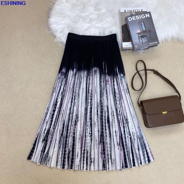 

skirts 2021 spring and summer tie-dye printed pleated skirt bust, Black