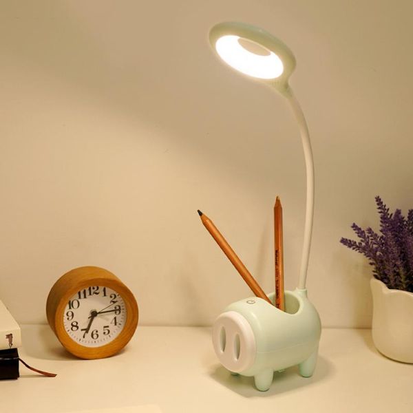 

table lamps led bulbs pen holder feasible pig shape study three colors usb charging touch switch living room decoration night lighting