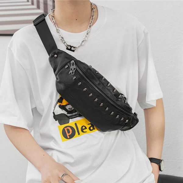 

waist bags mihaivina men skull rivet fanny pack outdoor sports chest for women belt bag pu leather shoulder pouch wholesale