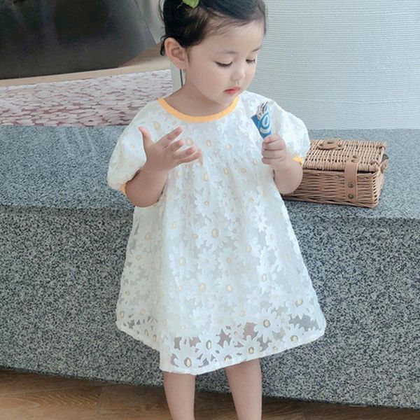 

girls casual dresses 2021 wedding party costumes korean summer flowers white lace vestidos children princess fancy clothing 3-7m girl's, Red;yellow
