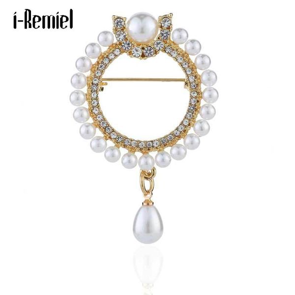 

pins, brooches korean crystal round for women rhinestone pearl pendant scarf buckle bag coat cap pin clothing ornament accessories, Gray