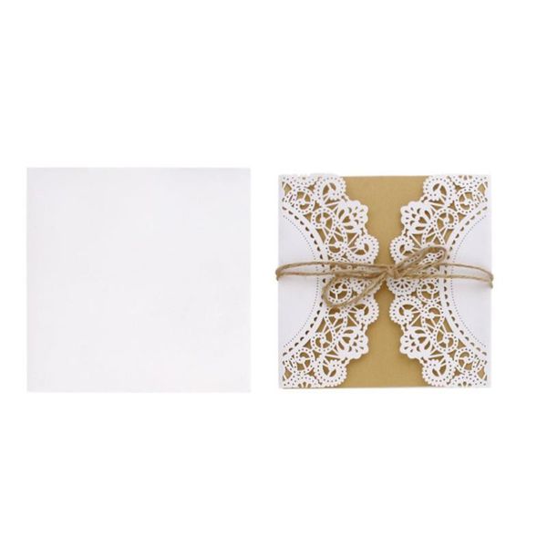 

10pcs european style hollow out decorative pattern wedding invitation greeting congratulation with envelope & hessian ropes (pur cards