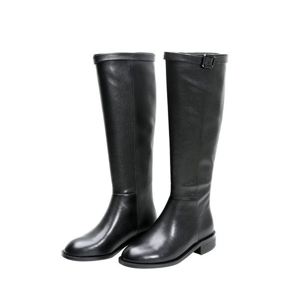 

boots 2021 winter fashion women knee genuine leather thick heels zipper party shoes woman, Black