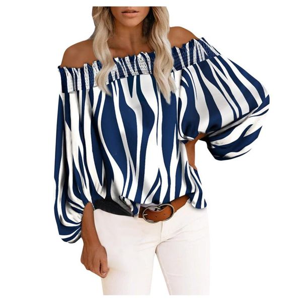 

women's blouses & shirts striped printed off-shoulder summer long sleeve fashion ladies shirt blouse vintage casual loose street girl t, White