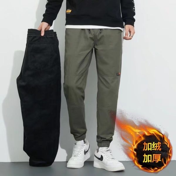 

2021 autumn and winter new pure cotton pants men's plush thickened loose versatile sportswear harlan casual, White;black