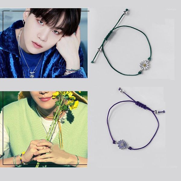 

charm bracelets kpop nct dream sungchan adjustable daisy flower pendant bracelet fashion rope chain accessories couples hand decoration gift, Golden;silver