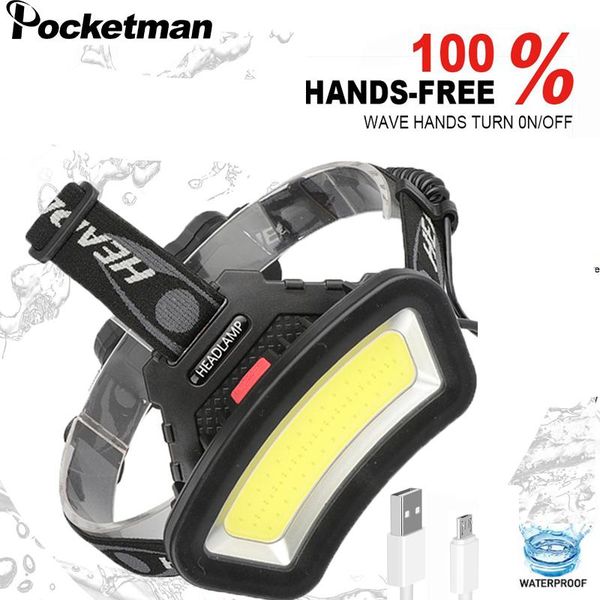 

headlamps 200m long lighting distance power usb head lamp wide angle cob led headlight use 2x18650 battery rechargeable lantern hiking