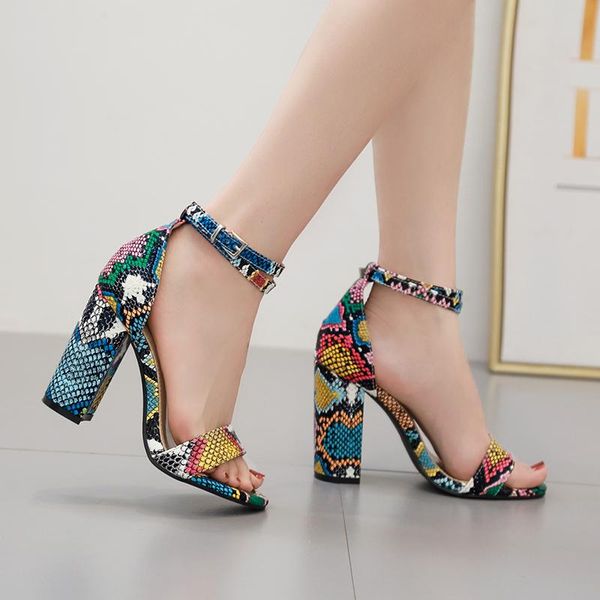 

snake pattern high-heeled sandals open toe women shoes dress, Black