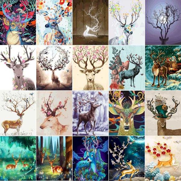 

paintings ruopoty diy painting by numbers for adults frame wall art acrylic paint on canvas animal deer home decor gift