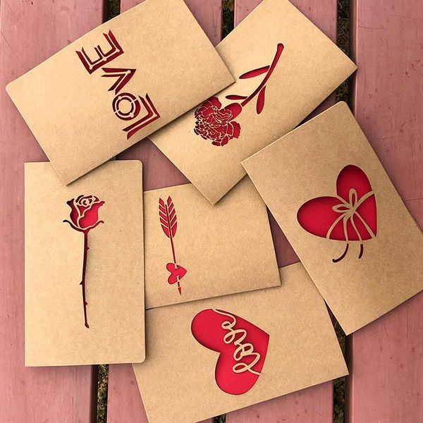 

5pcs/ lot natural kraft paper greeting cards with envelope for wedding anniversary birthday festival gift gree card lover