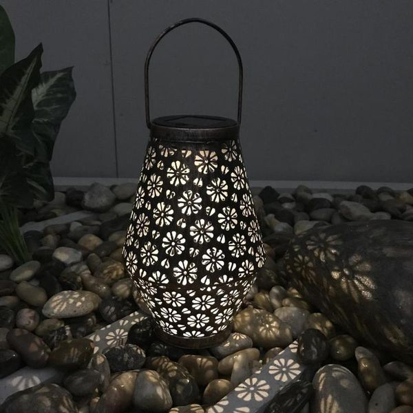 

solar lamps lamp with flicker light hollow wrought iron lantern landscape night handle for outdoor garden decoration