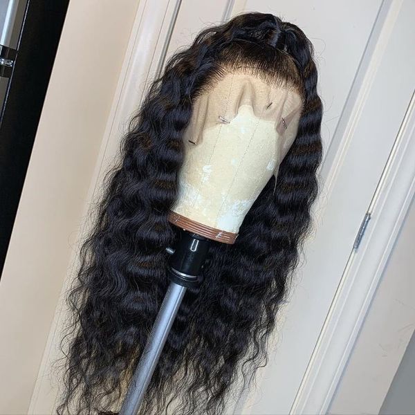 

synthetic wigs deep wave lace front black for women fiber hair daily makeup