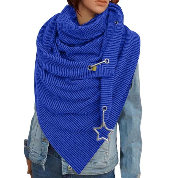 

scarves cwfmzq 2021 winter designer scarf wraps women solid metal button soft wrap warm shawls british foulard femme, Blue;gray