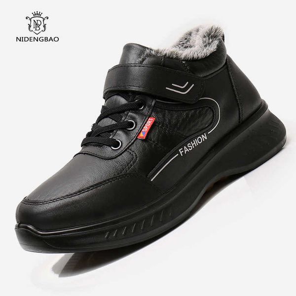 

leather winter shoes men boots casual man snow boots warm fur shoes cold winter men ankle boots male shoes chausures homme 210619, Black