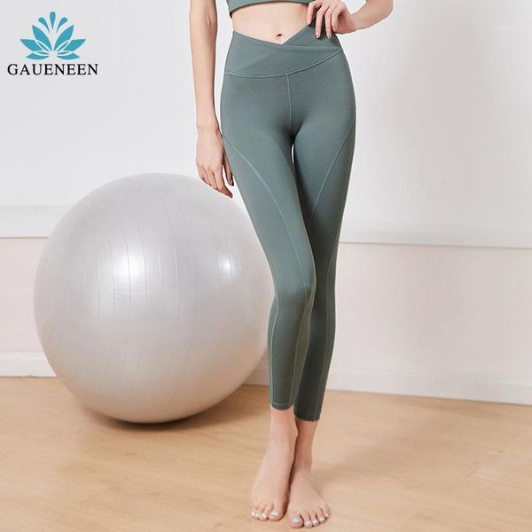 

yoga outfit gaueneen pants high waist sport leggings women solid gym running workout push up pant cross athletic fitness