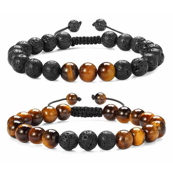 

beaded, strands lover 8mm black lava beads brown tiger eye stone bracelet for women men essential oil diffuser energy jewelry buddha
