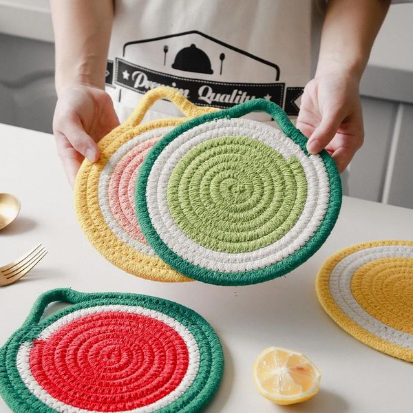 

mats & pads 4pcs placemat coasters cotton rope woven pad coffee cup mug mat anti-skid kitchen table decoration accessories 18cm
