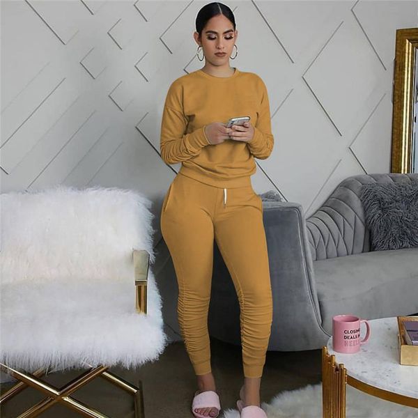 

women's two piece pants fashion women 2 pieces set tracksuits 2022 casual long sleeve solid color pullover t-shirt high waist lace-up p, White
