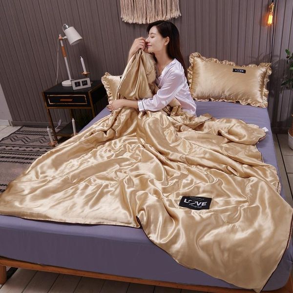 

comforters & sets ice silk summer washed-silk air conditioning is solid color skin soft and futon comfortable quilt