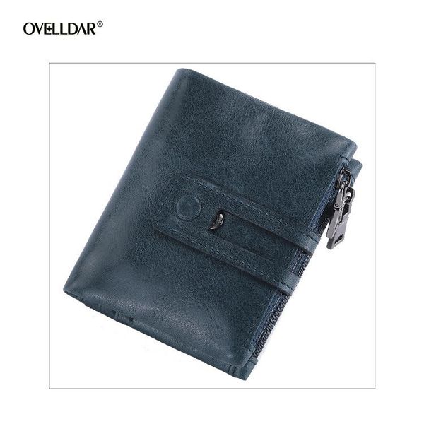 

men's wallet rfid anti-theft brush casual fashion short genuine leather double zipper multi-card position zero card bag wallets, Red;black
