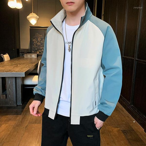 

spring stand-up collar jacket men's stitching baseball uniform korean style slim trendy clothes jackets, Black;brown