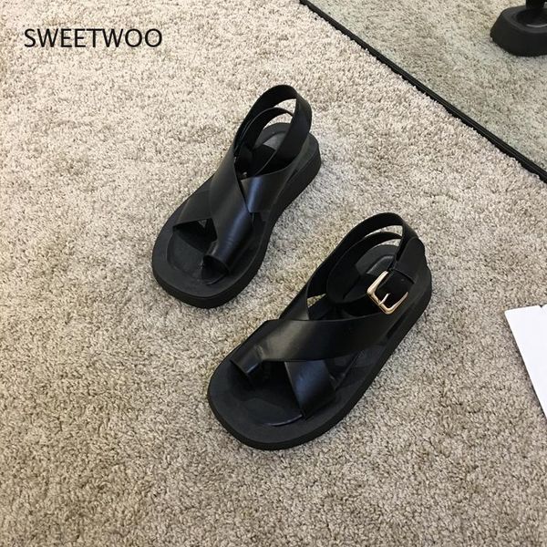 

sandals women summer casual cross-strap black ankle strap fashion beach flats open toe office ladies shoe