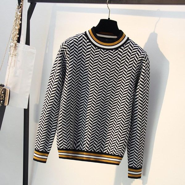 

women's sweaters 2021 autumn women striped sweater thick warm knitted pullover and fashion casual femme jumper, White;black
