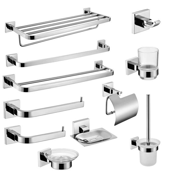 

bath accessory set chrome polished wall mounted stainless steel clothes hook toilet brush paper holder towel bar rack kitchen bathroom acces