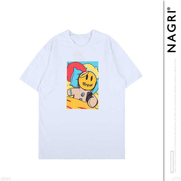 

nagri co branded drew short sleeve men's and women's solid color gingerbread man loose t-shirt round neck versatile half fashion, White;black