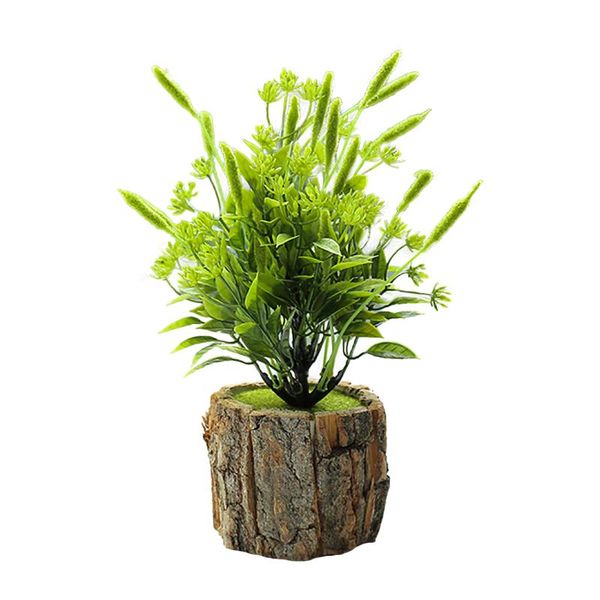 Flores decorativas grinaldas Simulação Plantas verdes Bonsai Fake Bark Pot Mesa Ornamentos em vasos de plástico criativo com o escritório de madeira Deco Home Deco