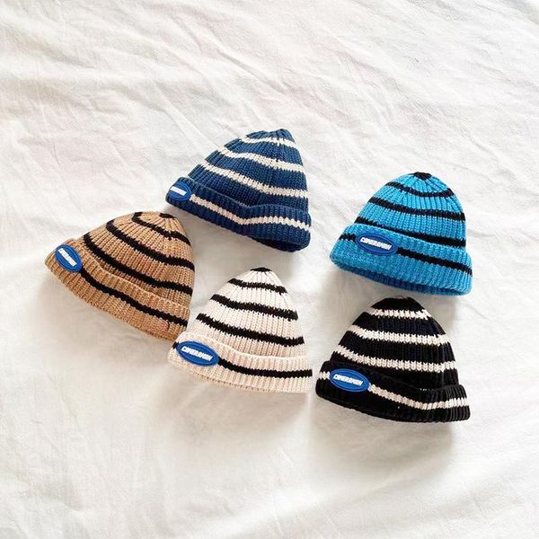 

caps & hats 2021 autumn and winter baby knitted striped hat boys girls woolen wholesale born girl for kids, Yellow