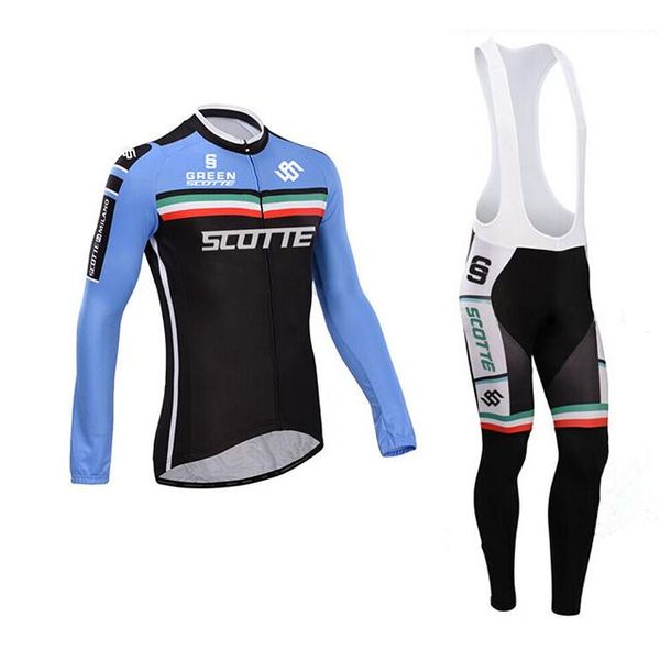 

racing sets 2021 green scotte long cycling jerseys clothes autumn men sleeve suit breathable outdoor riding bike mtb clothing set, Black;blue