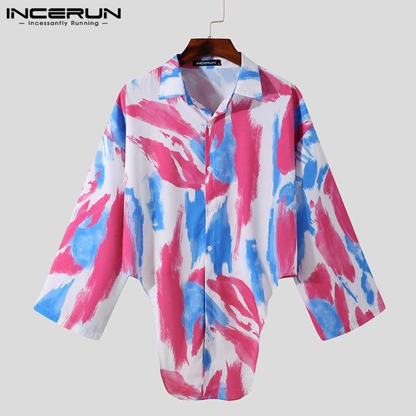 

men's casual shirts 2021 men shirt tie dye streetwear lapel long sleeve button vacation camisa masculina loose hawaiian irregular 3xl, White;black