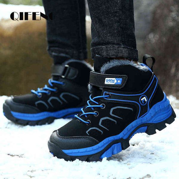 Kinder Casual Schuhe Jungen Rutschfeste Pfote Winter Warme Pelz Schnee Stiefel Taktische Leder Turnschuhe Kinder Outdoor Schuhe Gepolsterte Stiefel 211108