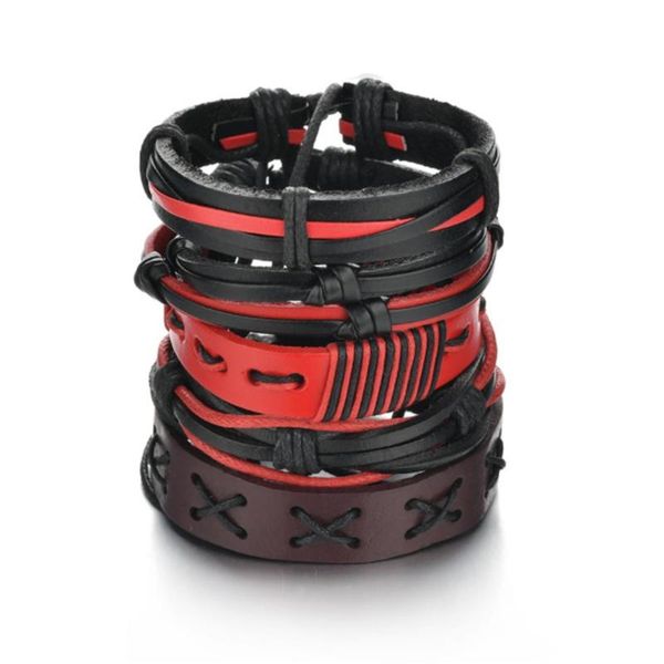

charm bracelets multi-layer red brown black genuine leather bracelet men fashion hand-knitted vintage homme jewelry, Golden;silver