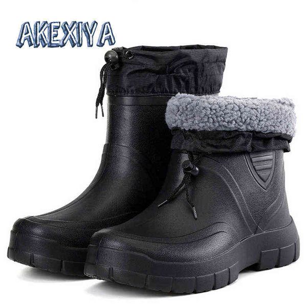 

men's rain boots plush warm snow work waterproof fishing men wellies winter outdoor 211216, Black