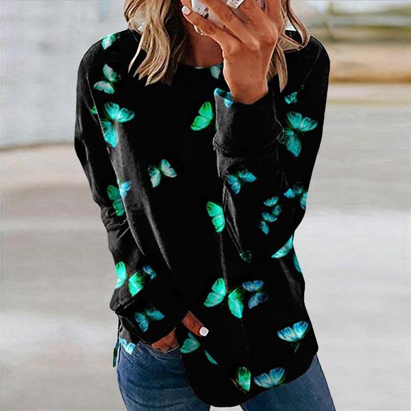 

women's hoodies & sweatshirts casual loose pulloverwomen vintage oversized butterfly print o-neck long sleeve, Black